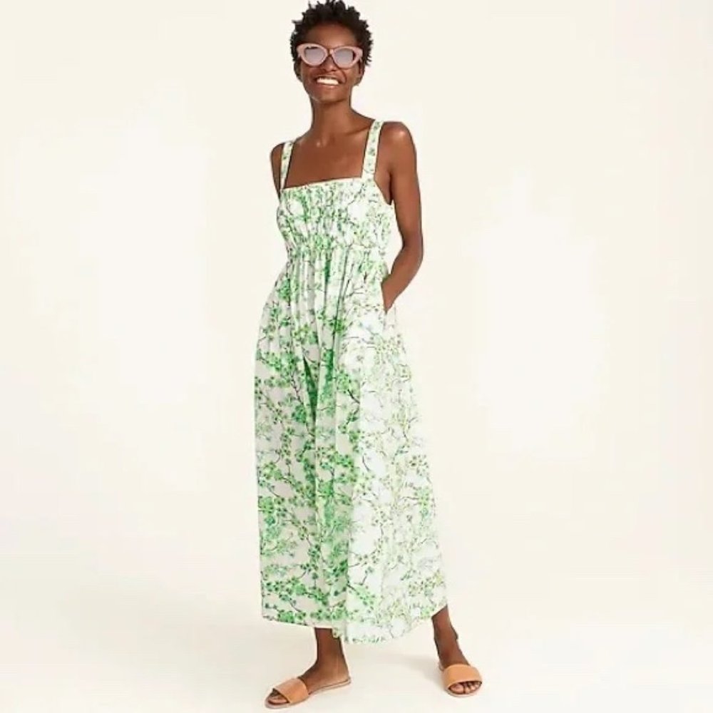 J.Crew - GATHERED TANK MIDI DRESS IN LIME CHERRY BLOSSOMS - Size 6